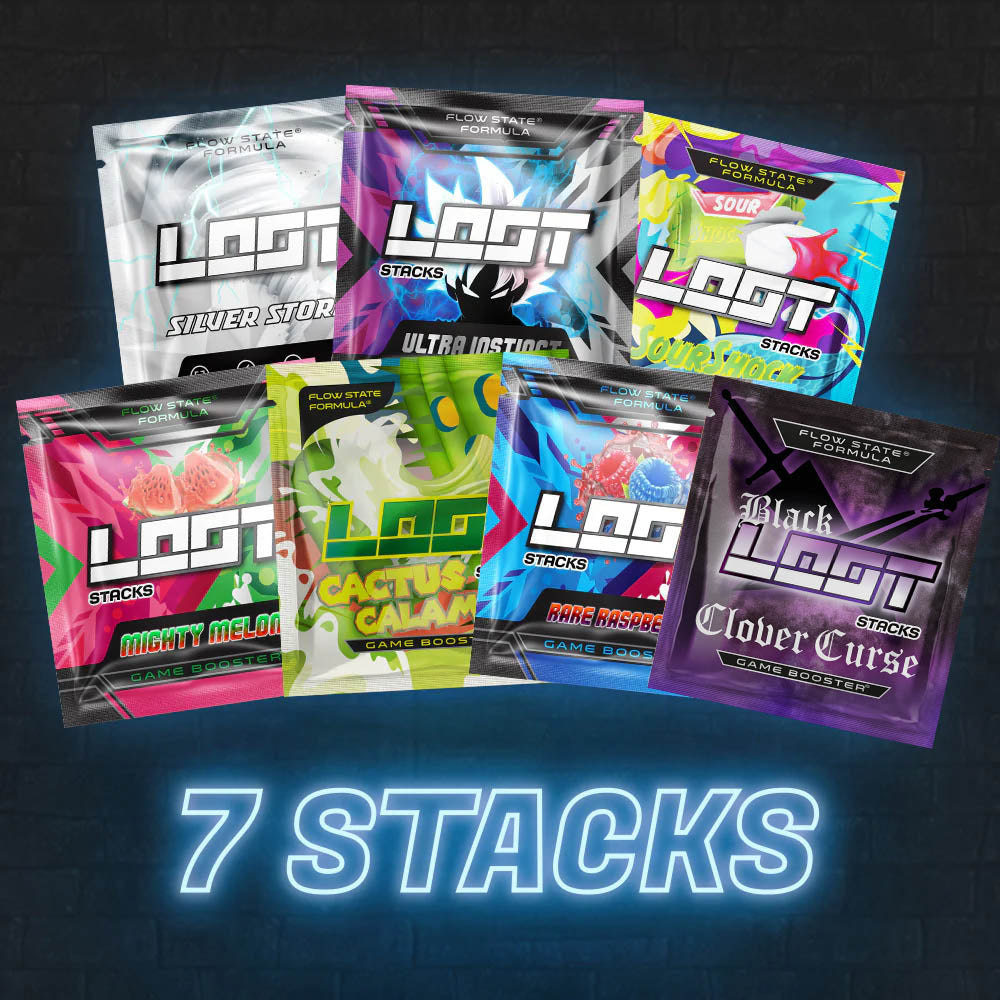 LOOT Shaker mit 7 Stacks Silver Storm Ultra Instinct Sour Shock Mighty Melon Cactus Calamity Rare Raspberry Clover Curse
