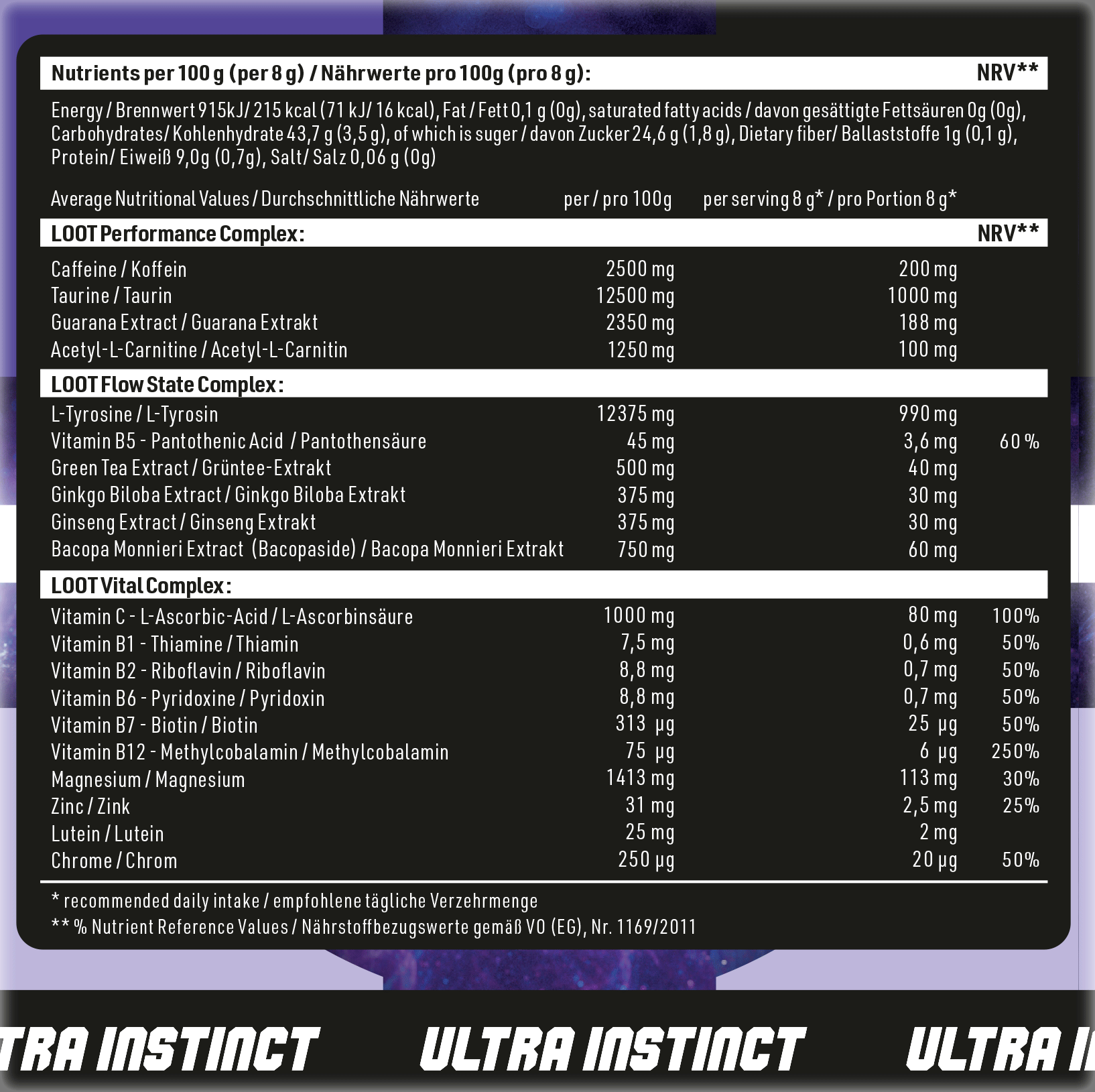 StackCube Ultra Instinct Nährwerttabelle