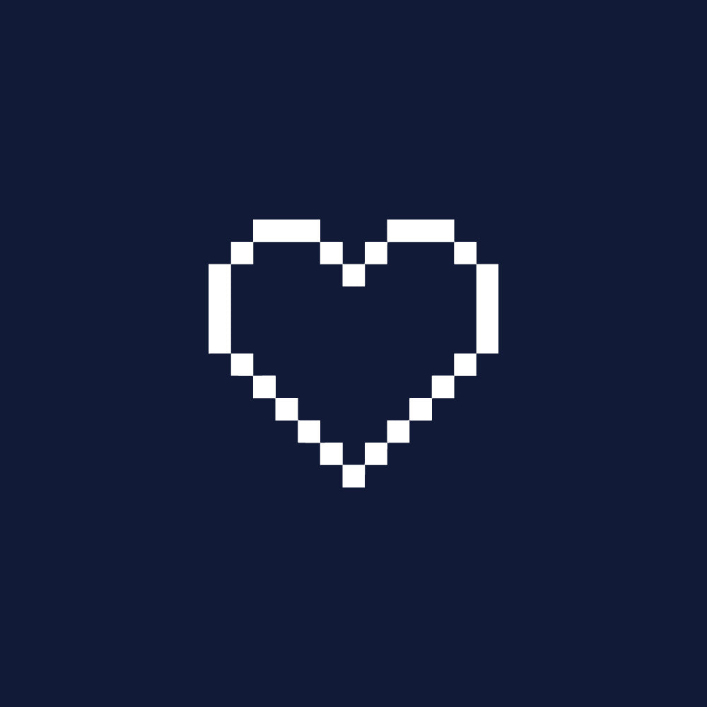 LOOT 100% Zufriedenheit Herz Pixel Icon. Dunkler Hintergrund