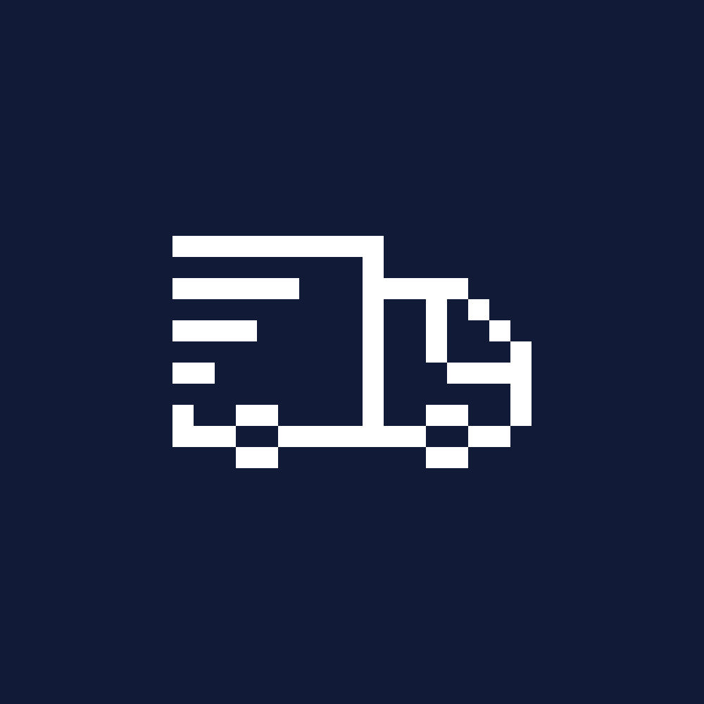 LOOT Schneller Versand LKW Post Pixel Icon. Dunkler Hintergrund