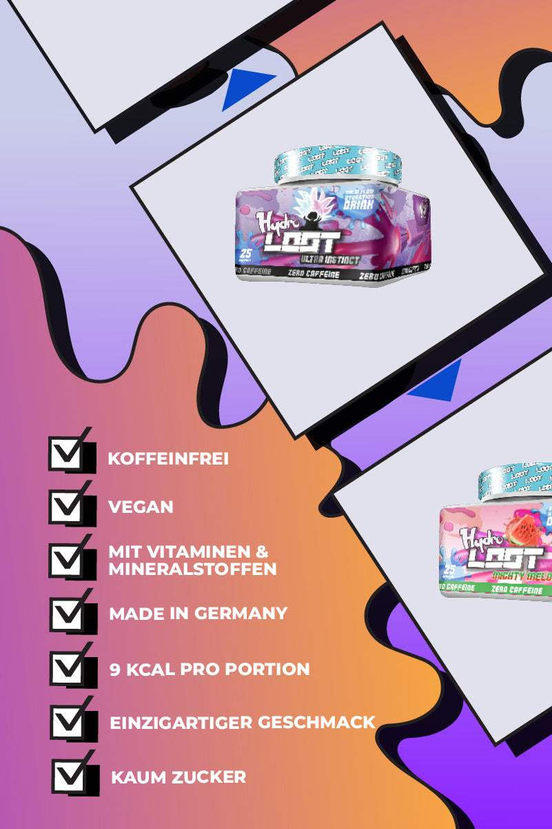 LOOT Hydro Mobile Banner - koffeinfrei, vegan, mit Vitaminen & Mineralstoffen, made in Germany, 9 Kcal pro Portion, einzigartiger Geschmack, kaum Zucker