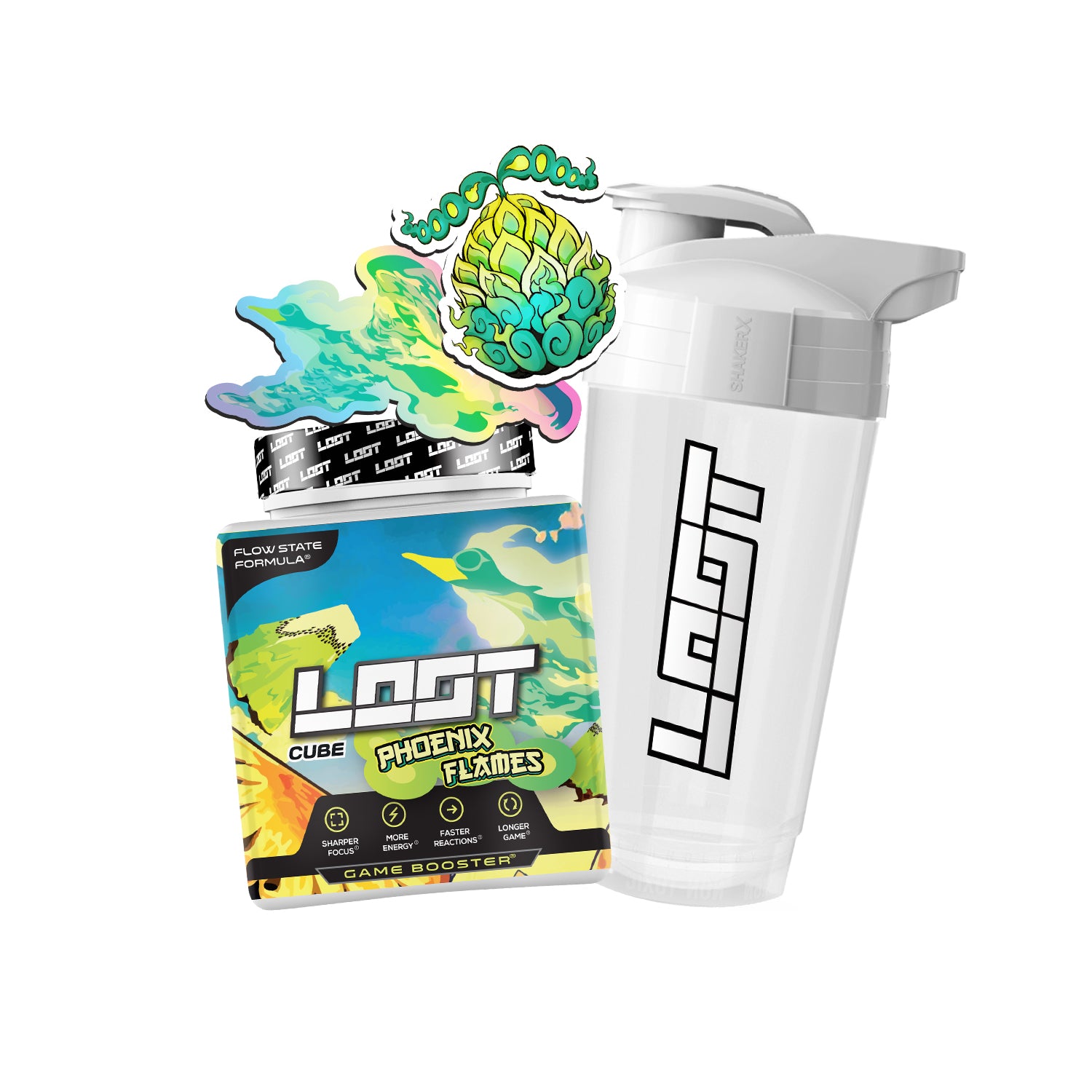 Loot Phoenix Flames Bundle mit Shaker, Sticker, Magnet und Cube 